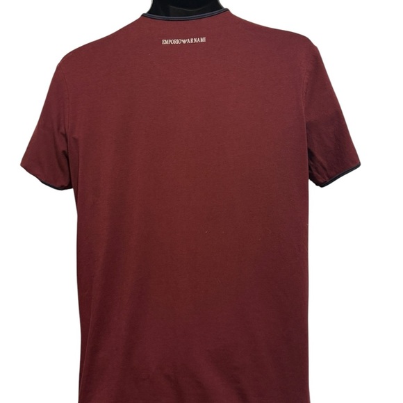 Armani Exchange Men's Slim Fit Short Sleeve Pima Cotton V-Neck Shirt, Burgundy - Picture 16 of 16